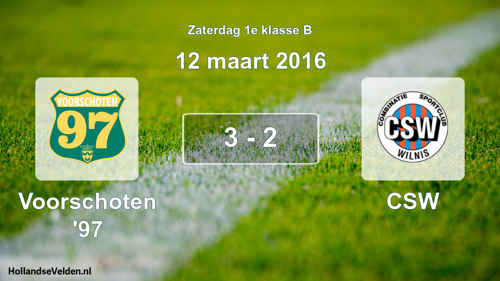 Total number of matches played: Voorschoten '97 - CSW 3 - 2 (12 March 2016)
