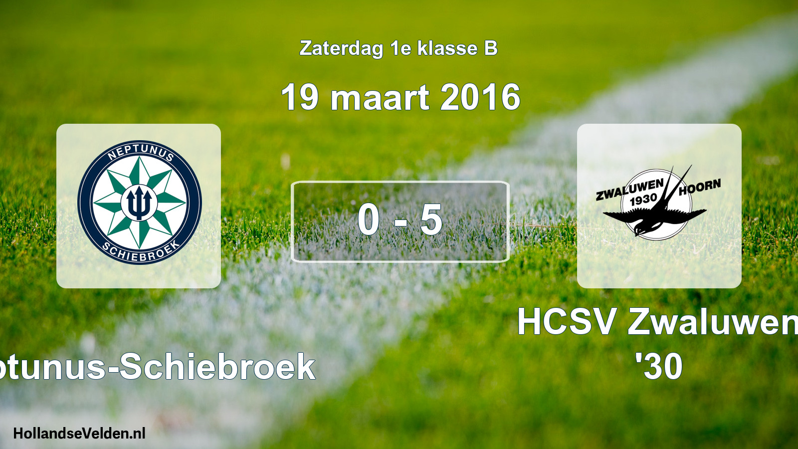 Total number of matches played: Neptunus-Schiebroek - Zwaluwen '30 0 - 5 (19 March 2016)