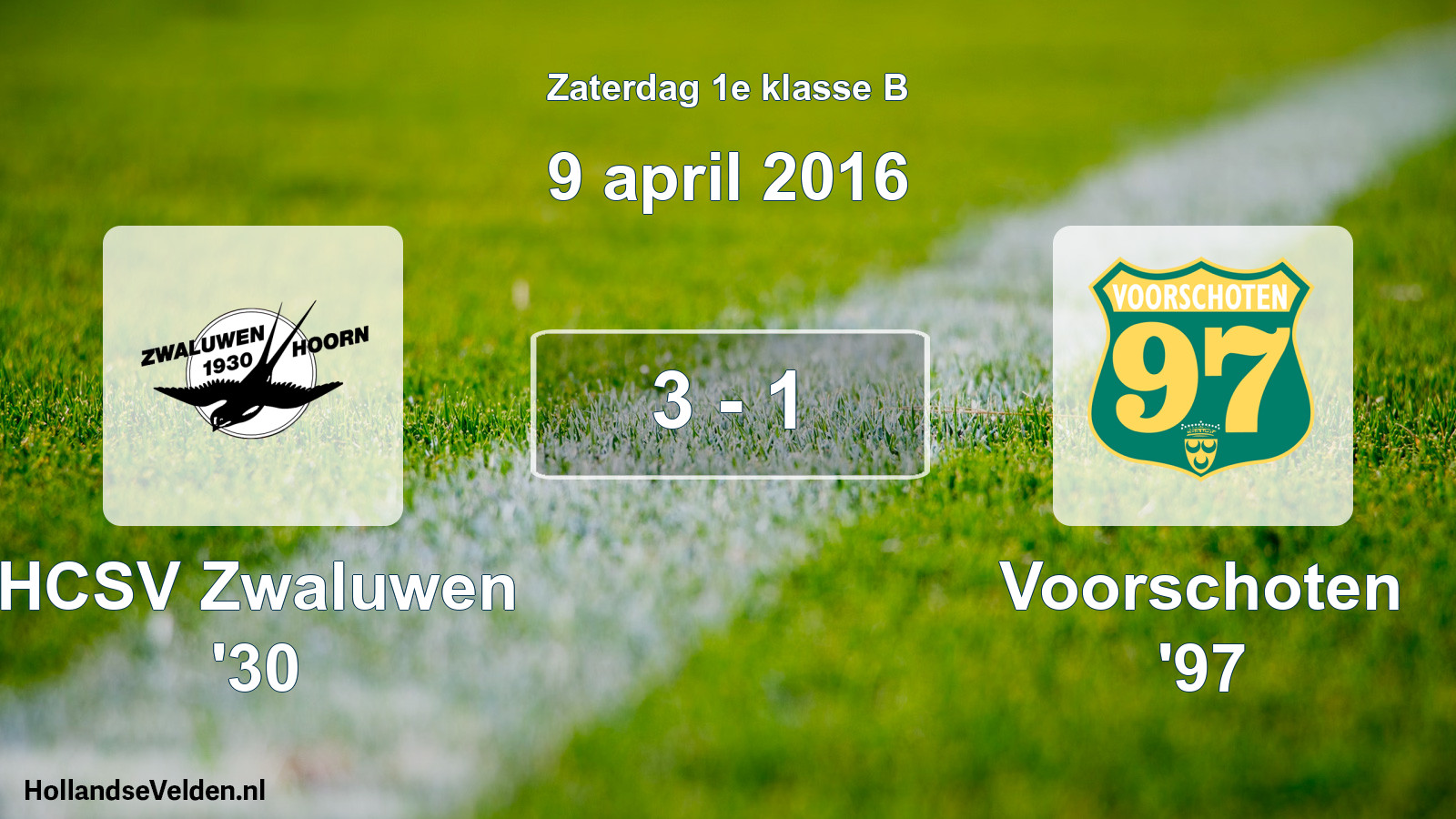 Total number of matches played: Zwaluwen '30 - Voorschoten '97 3 - 1 (9 April 2016)