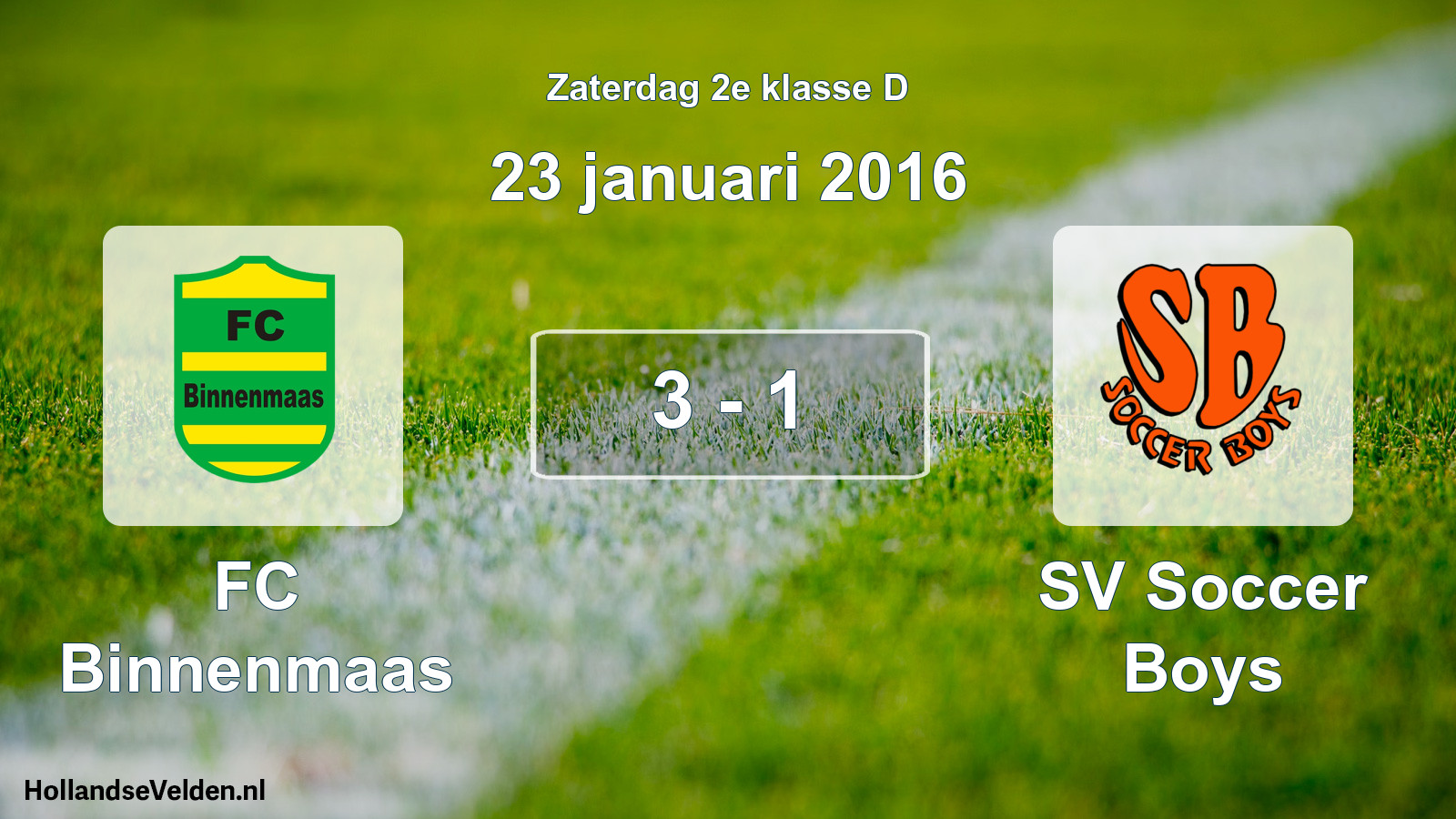 Total number of matches played: FC Binnenmaas - SV Soccer Boys 3 - 1 (23 January 2016)