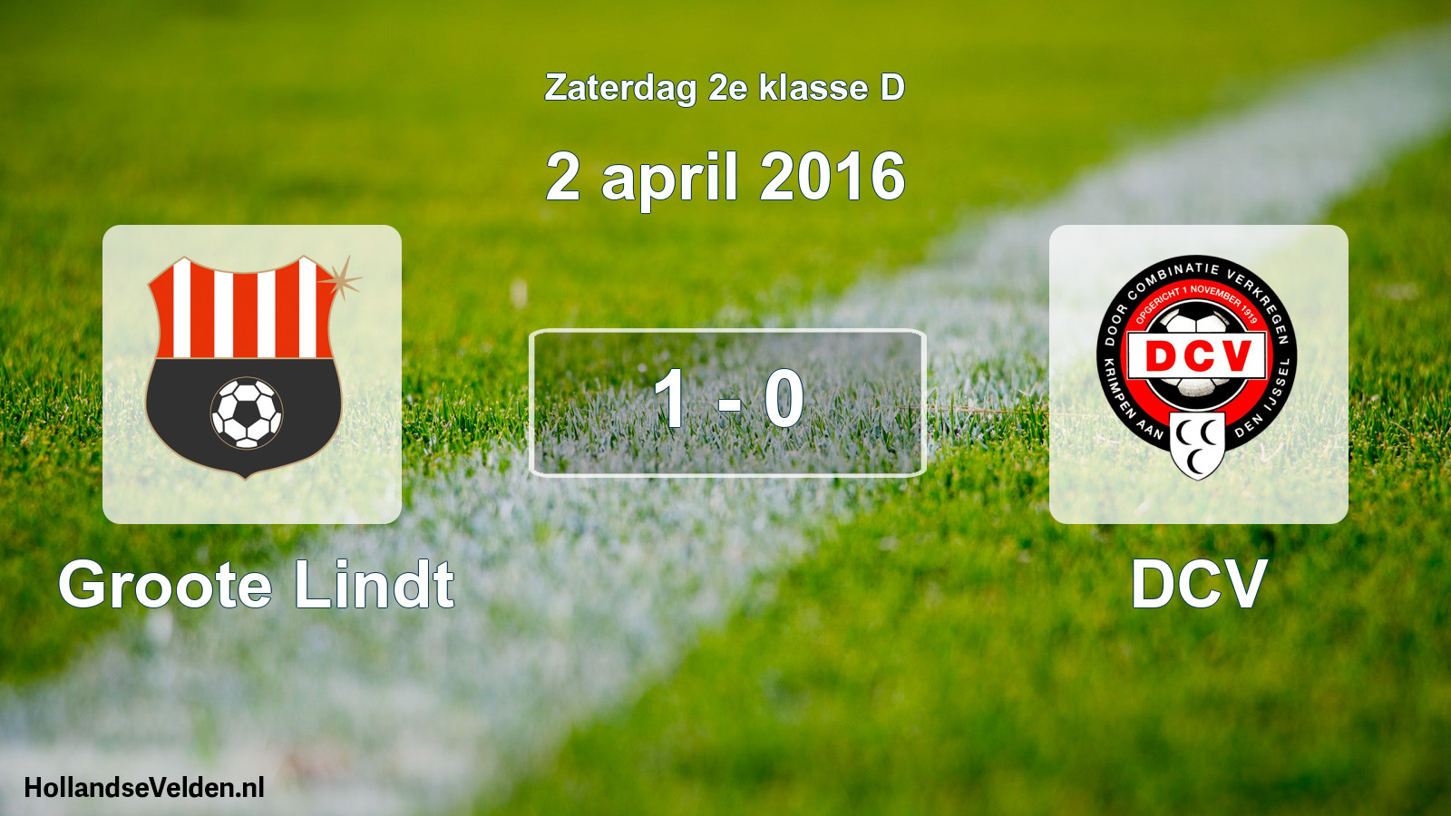 Total number of matches played: Groote Lindt - DCV 1 - 0 (2 April 2016)