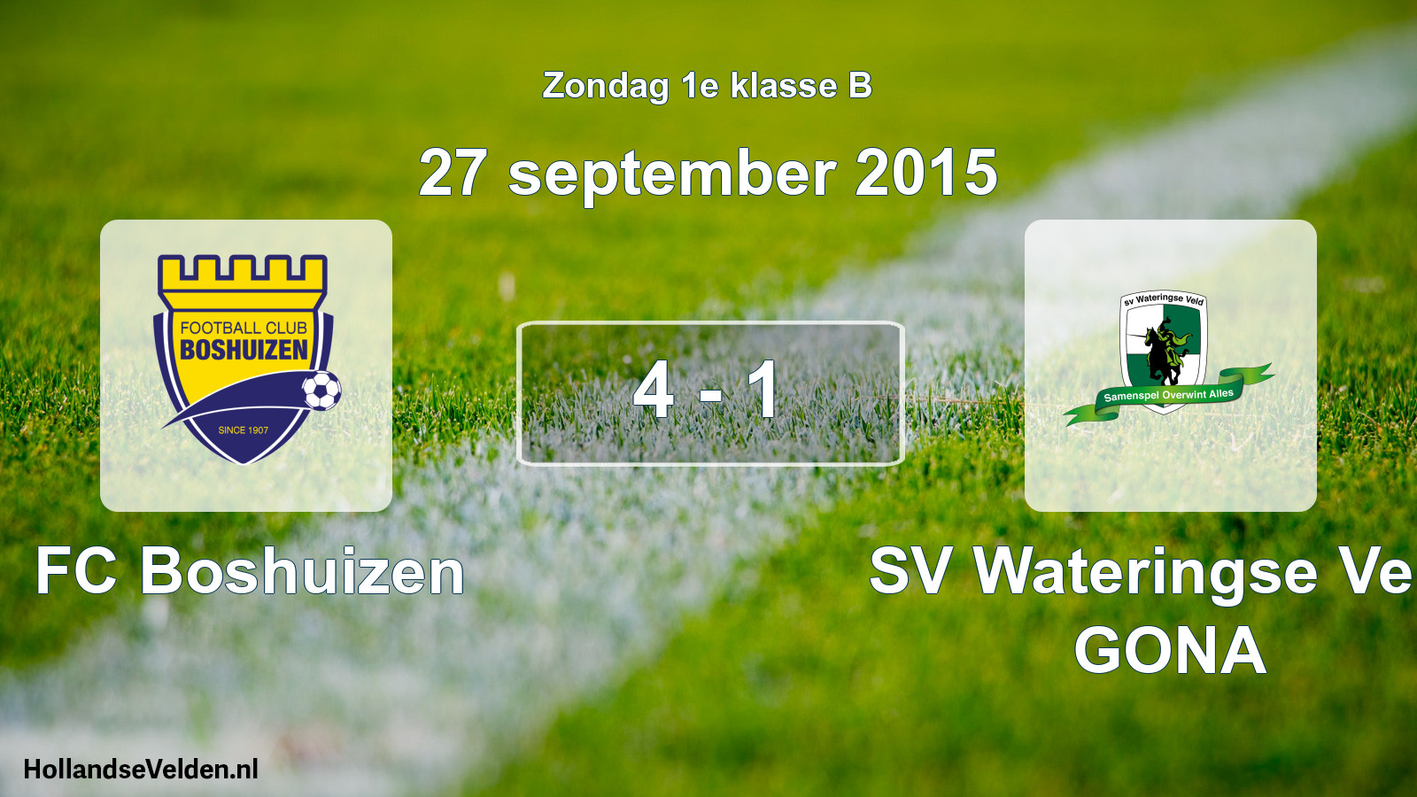 Total number of matches played: FC Boshuizen - SV Wateringse Veld GONA 4 - 1 (27 September 2015)