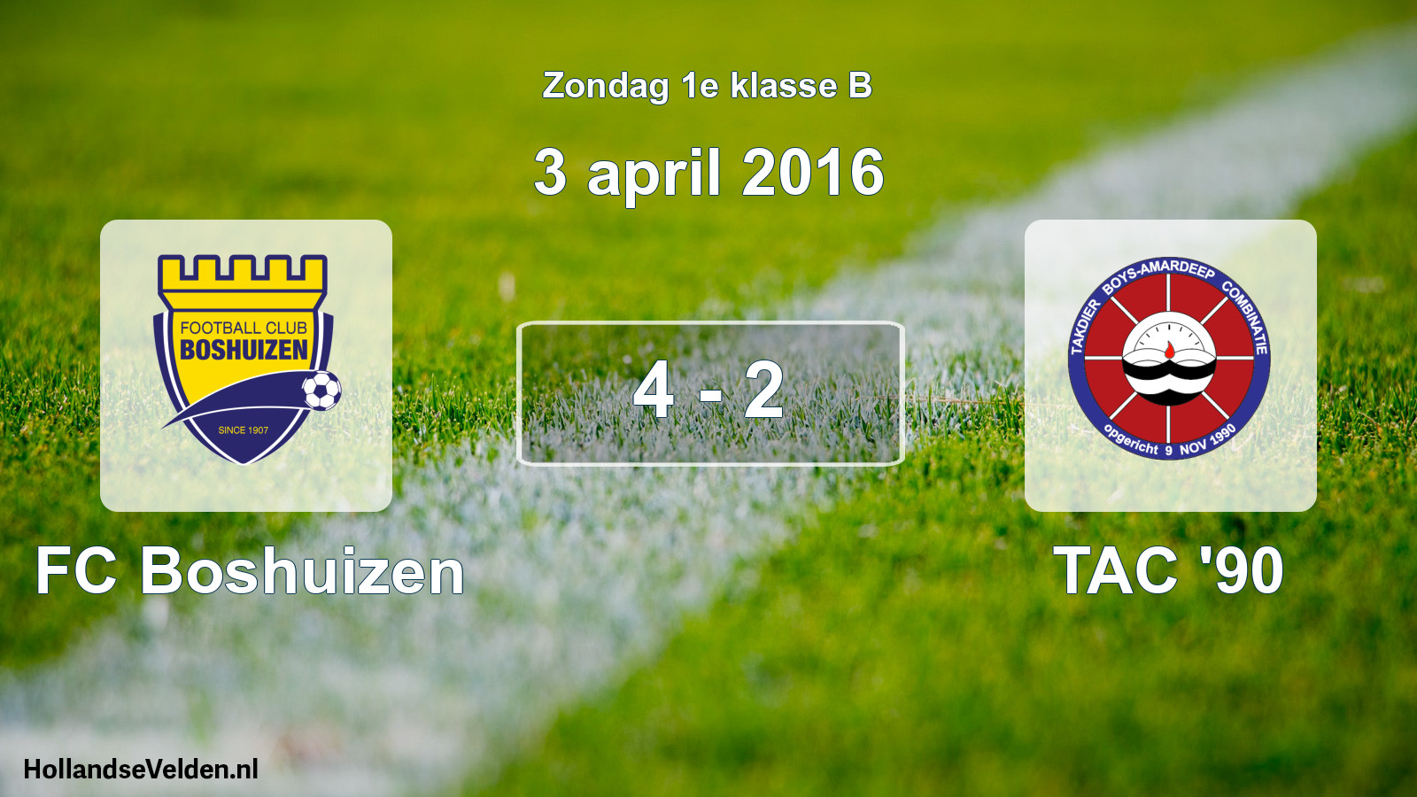 Total number of matches played: FC Boshuizen - TAC '90 4 - 2 (3 April 2016)