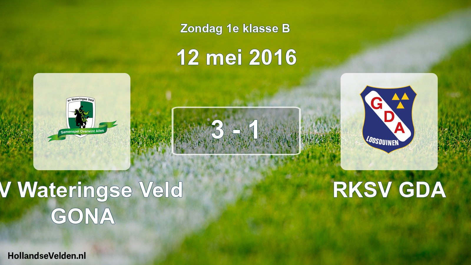 Total number of matches played: SV Wateringse Veld GONA - RKSV GDA 3 - 1 (12 May 2016)