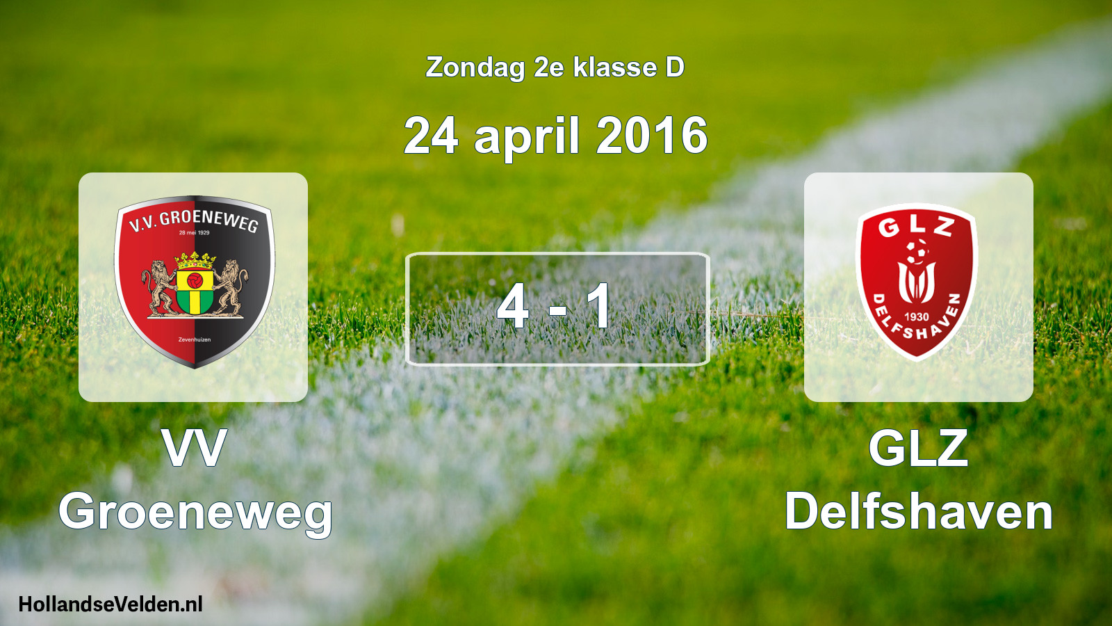 Total number of matches played: VV Groeneweg - GLZ Delfshaven 4 - 1 (24 April 2016)