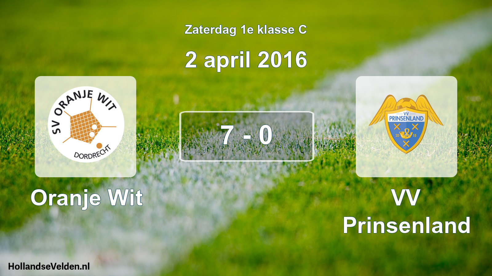 Total number of matches played: Oranje Wit - VV Prinsenland 7 - 0 (2 April 2016)