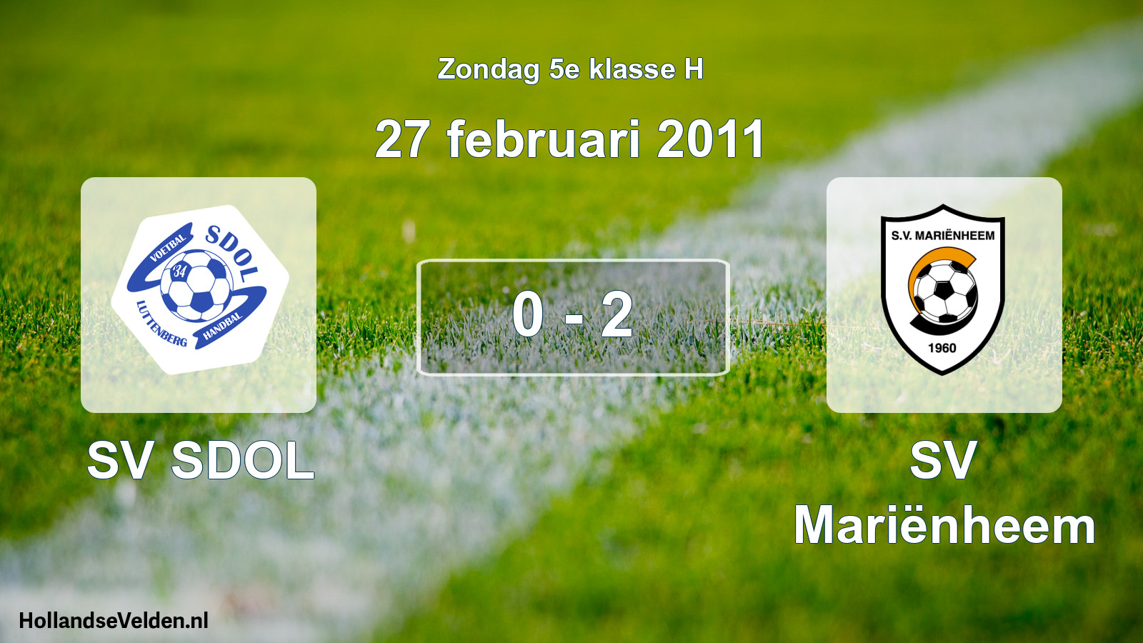 Total number of matches played: SV SDOL - SV Mariënheem 0 - 2 (27 February 2011)