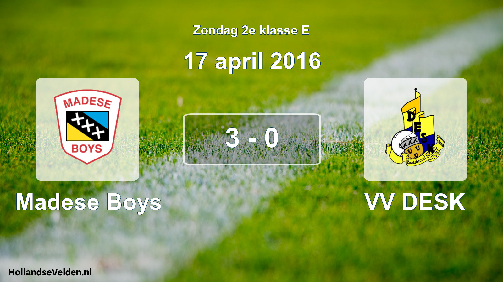 Total number of matches played: Madese Boys - VV DESK 3 - 0 (17 April 2016)