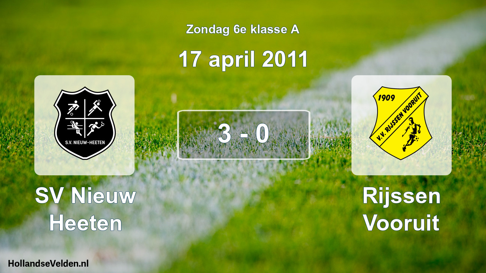 Total number of matches played: SV Nieuw Heeten - Rijssen Vooruit 3 - 0 (17 April 2011)