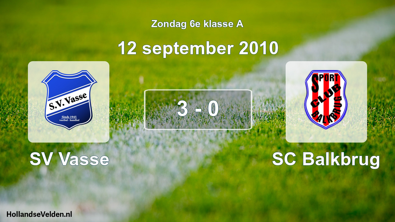 Total number of matches played: SV Vasse - SC Balkbrug 3 - 0 (12 September 2010)