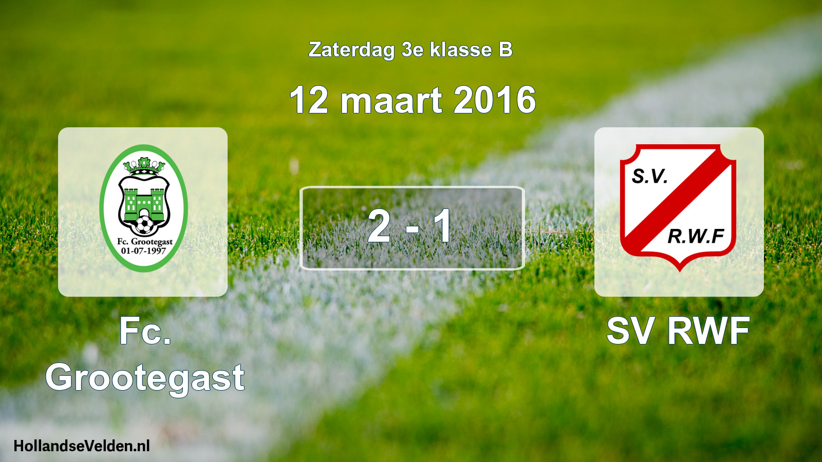 Total number of matches played: Fc. Grootegast - SV RWF 2 - 1 (12 March 2016)
