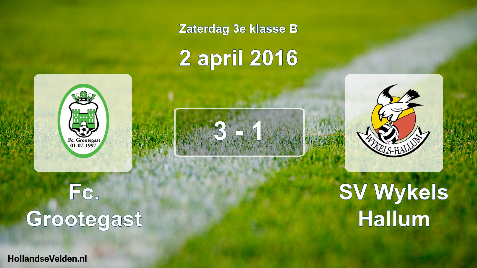 Total number of matches played: Fc. Grootegast - SV Wykels Hallum 3 - 1 (2 April 2016)