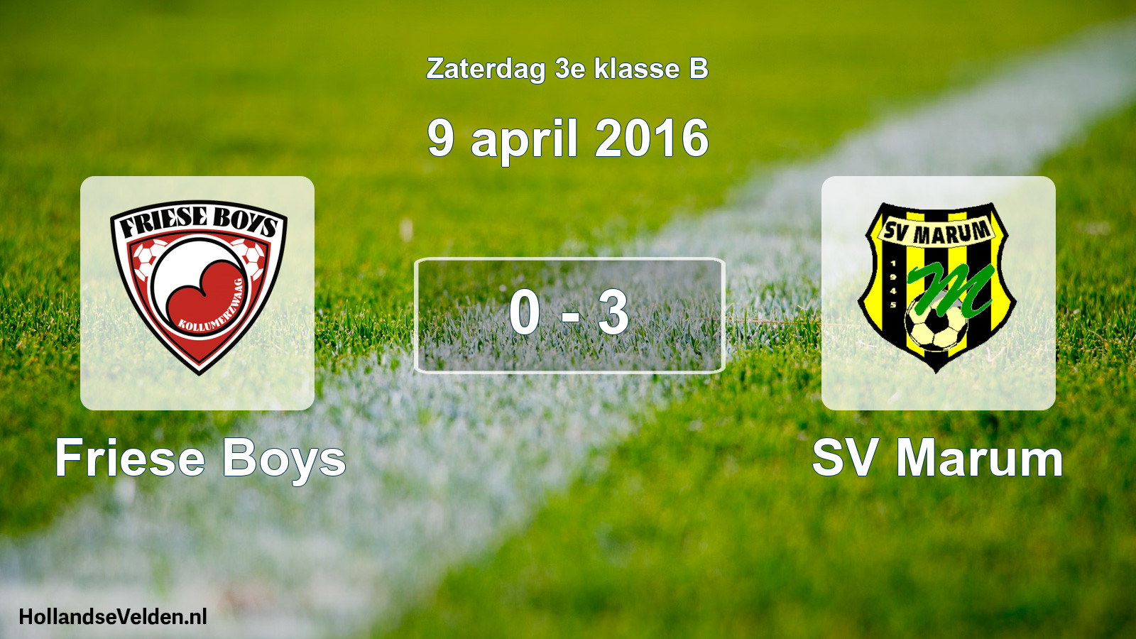 Total number of matches played: Friese Boys - SV Marum 0 - 3 (9 April 2016)