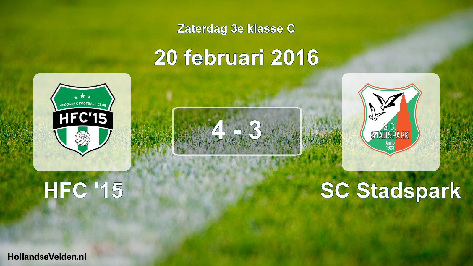 Total number of matches played: HFC '15 - SC Stadspark 4 - 3 (20 February 2016)