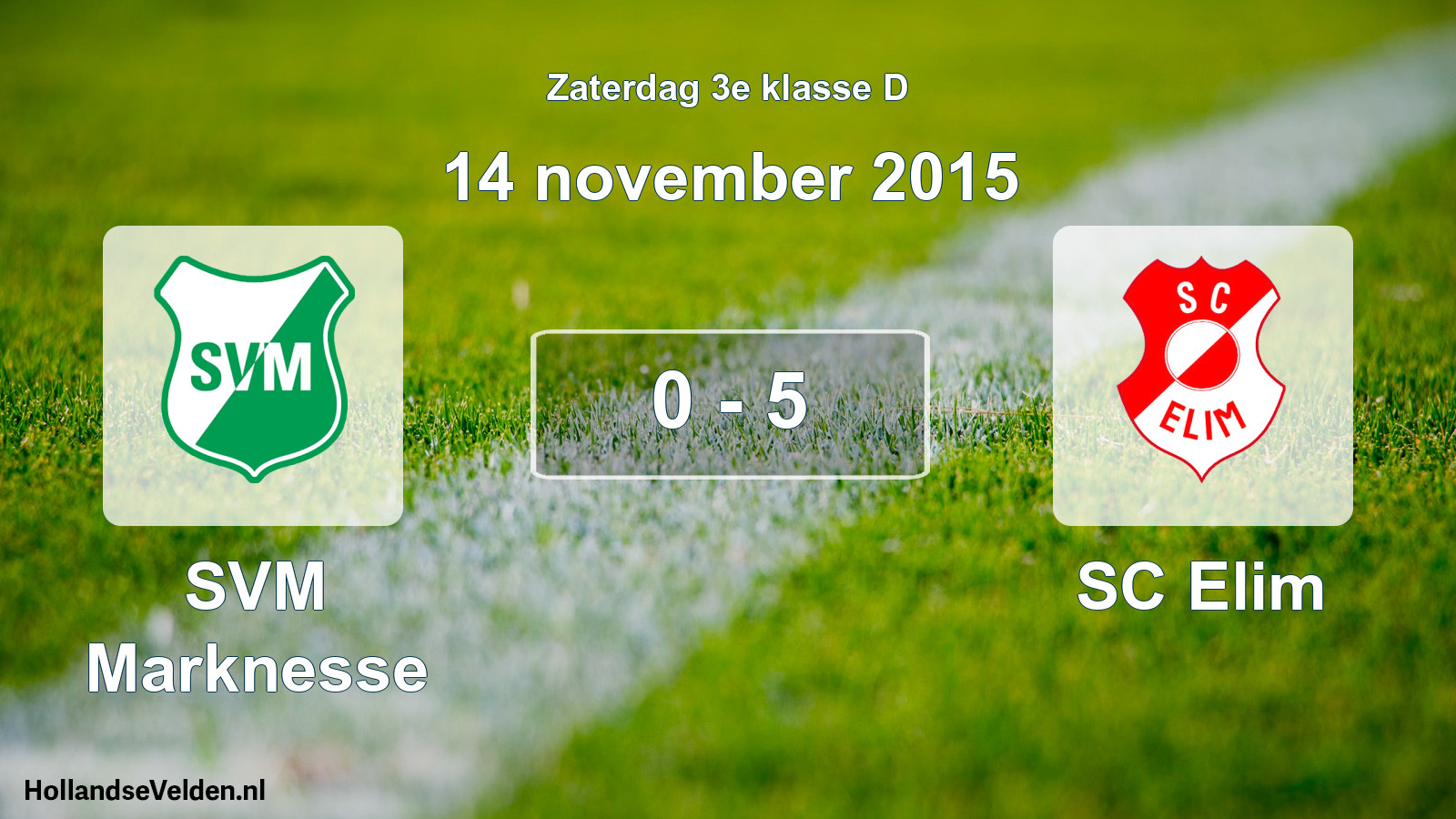 Total number of matches played: SVM Marknesse - SC Elim 0 - 5 (14 November 2015)