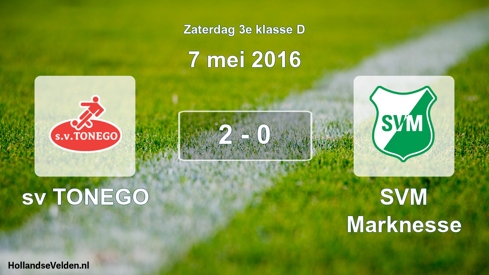 Total number of matches played: sv TONEGO - SVM Marknesse 2 - 0 (7 May 2016)