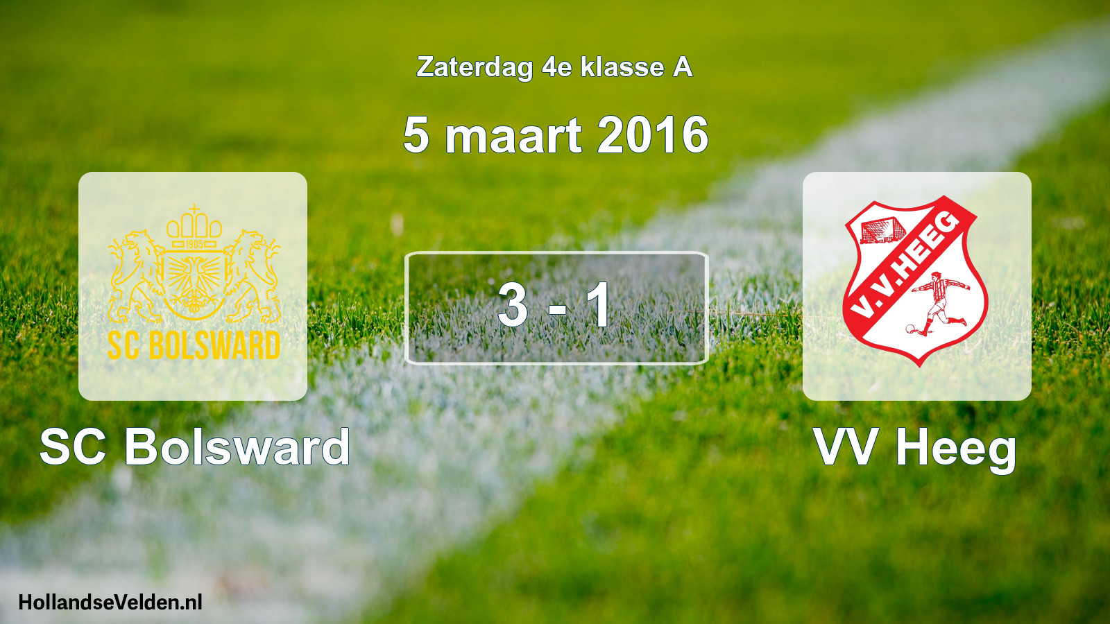 Total number of matches played: SC Bolsward - VV Heeg 3 - 1 (5 March 2016)