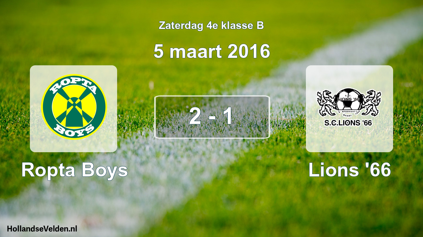 Total number of matches played: Ropta Boys - Lions '66 2 - 1 (5 March 2016)