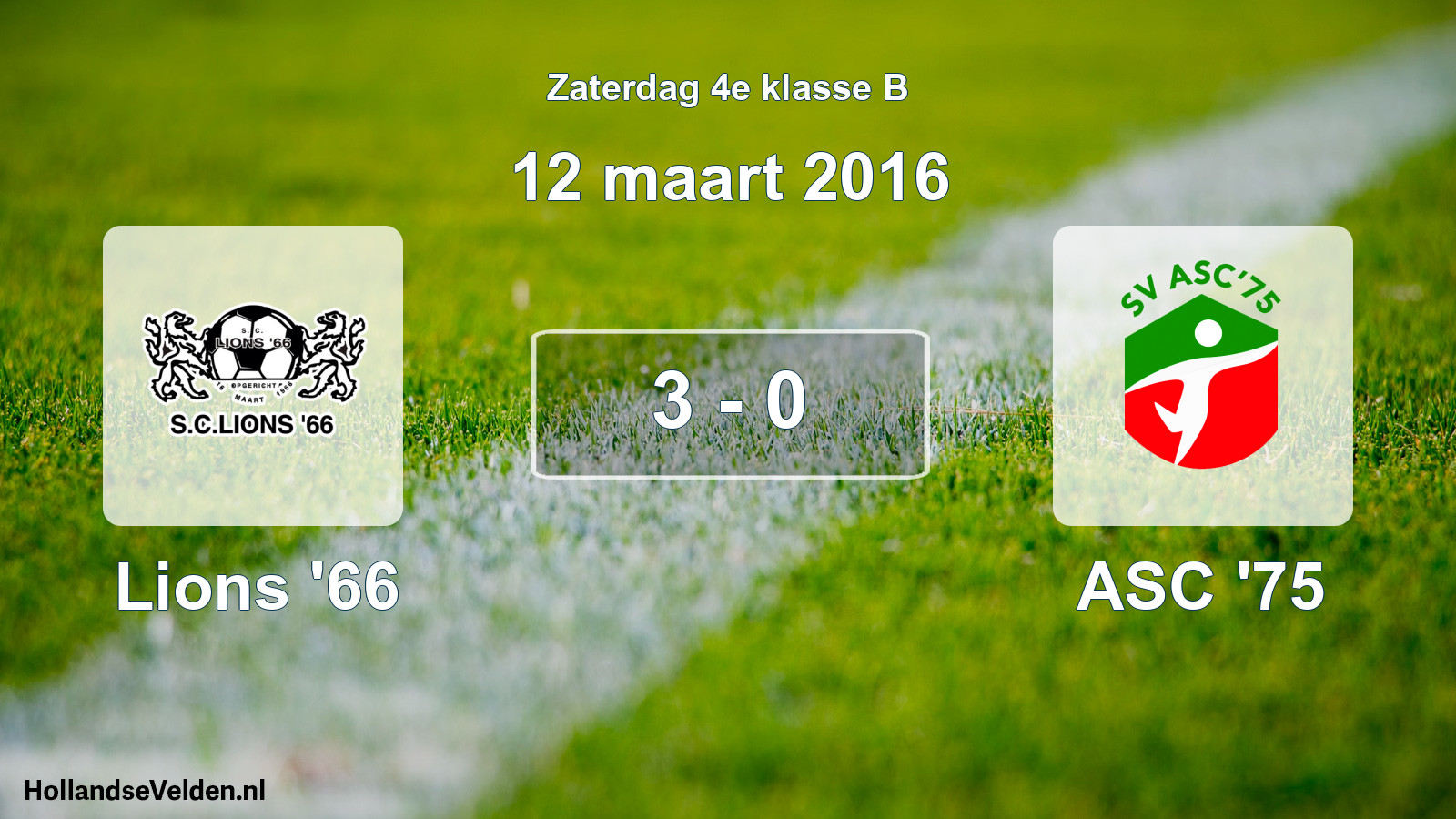 Total number of matches played: Lions '66 - ASC '75 3 - 0 (12 March 2016)