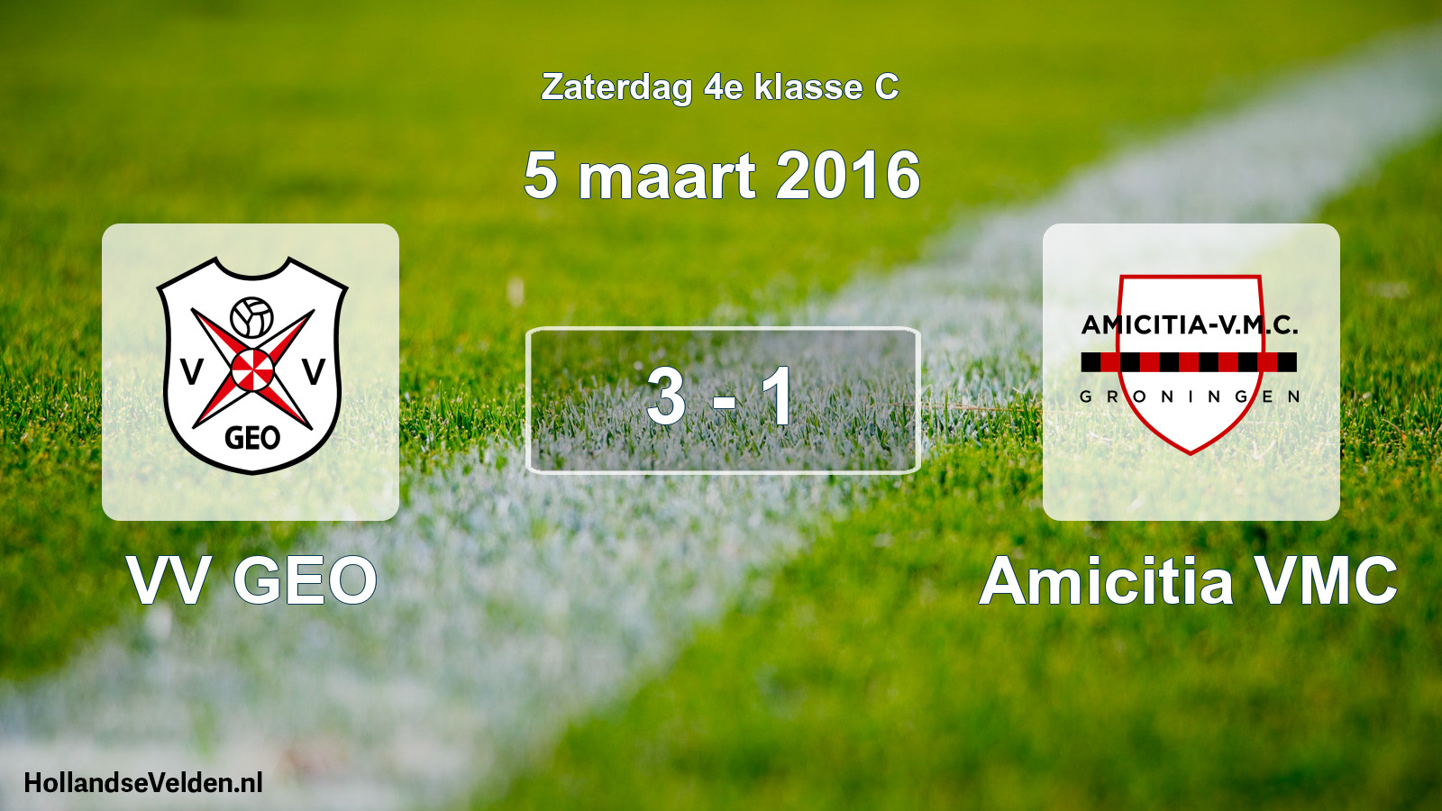 Total number of matches played: VV GEO - Amicitia VMC 3 - 1 (5 March 2016)