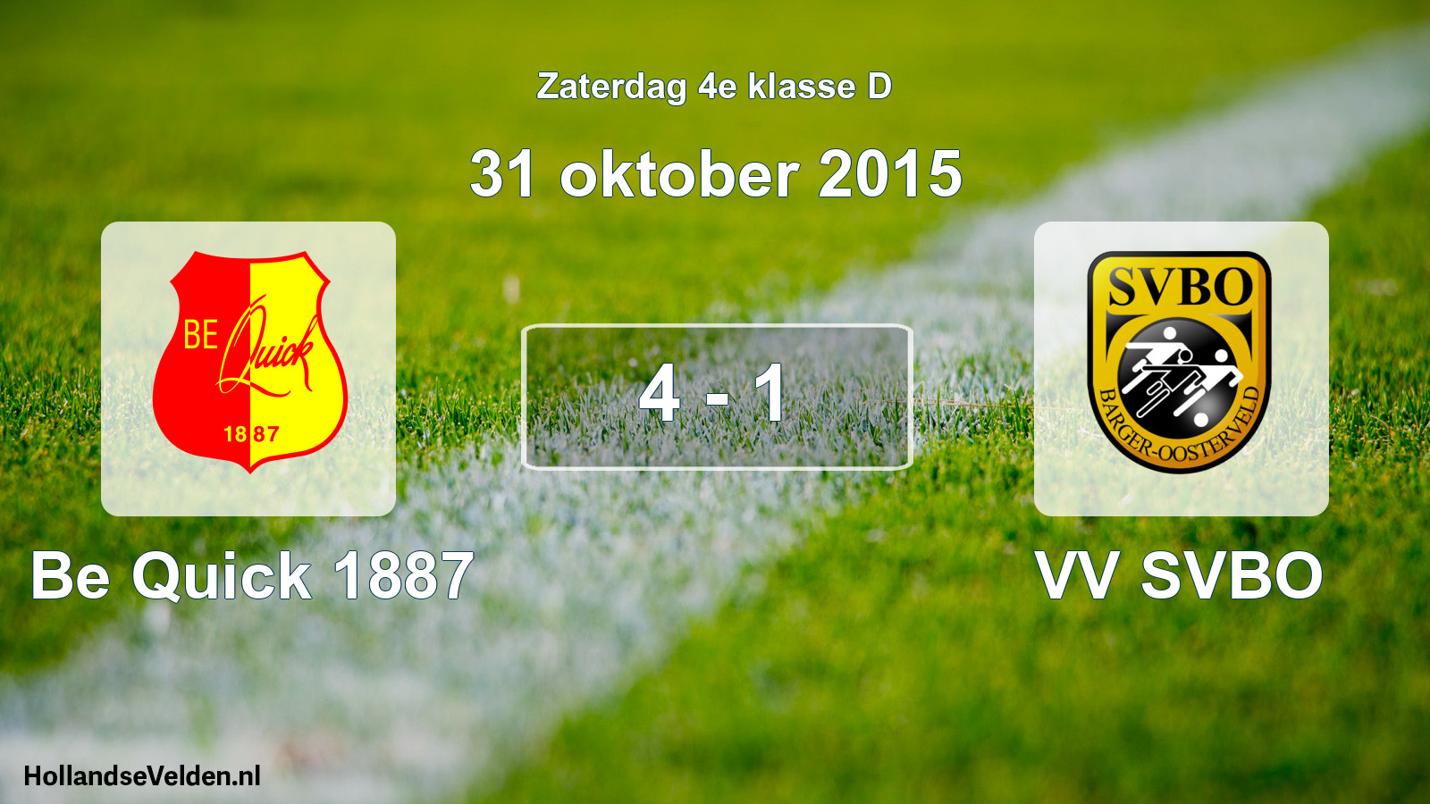 Total number of matches played: Be Quick 1887 - VV SVBO 4 - 1 (31 October 2015)