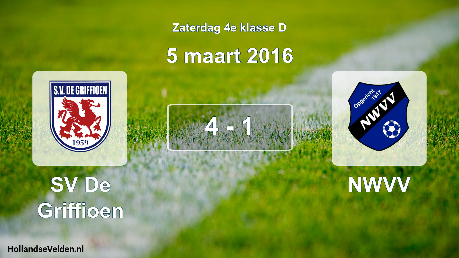 Total number of matches played: SV De Griffioen - NWVV 4 - 1 (5 March 2016)