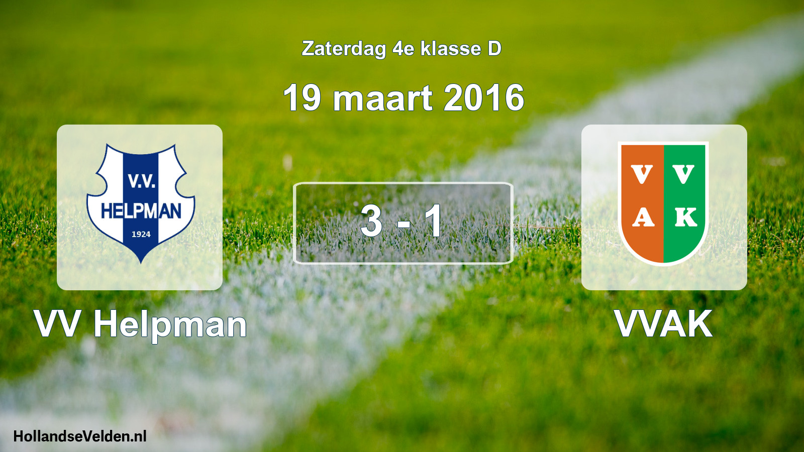 Total number of matches played: VV Helpman - VVAK 3 - 1 (19 March 2016)