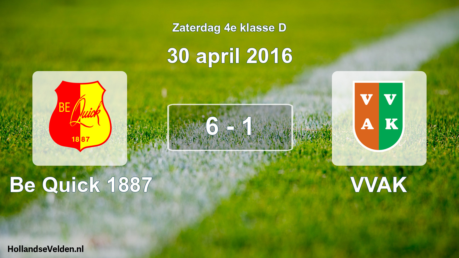 Total number of matches played: Be Quick 1887 - VVAK 6 - 1 (30 April 2016)