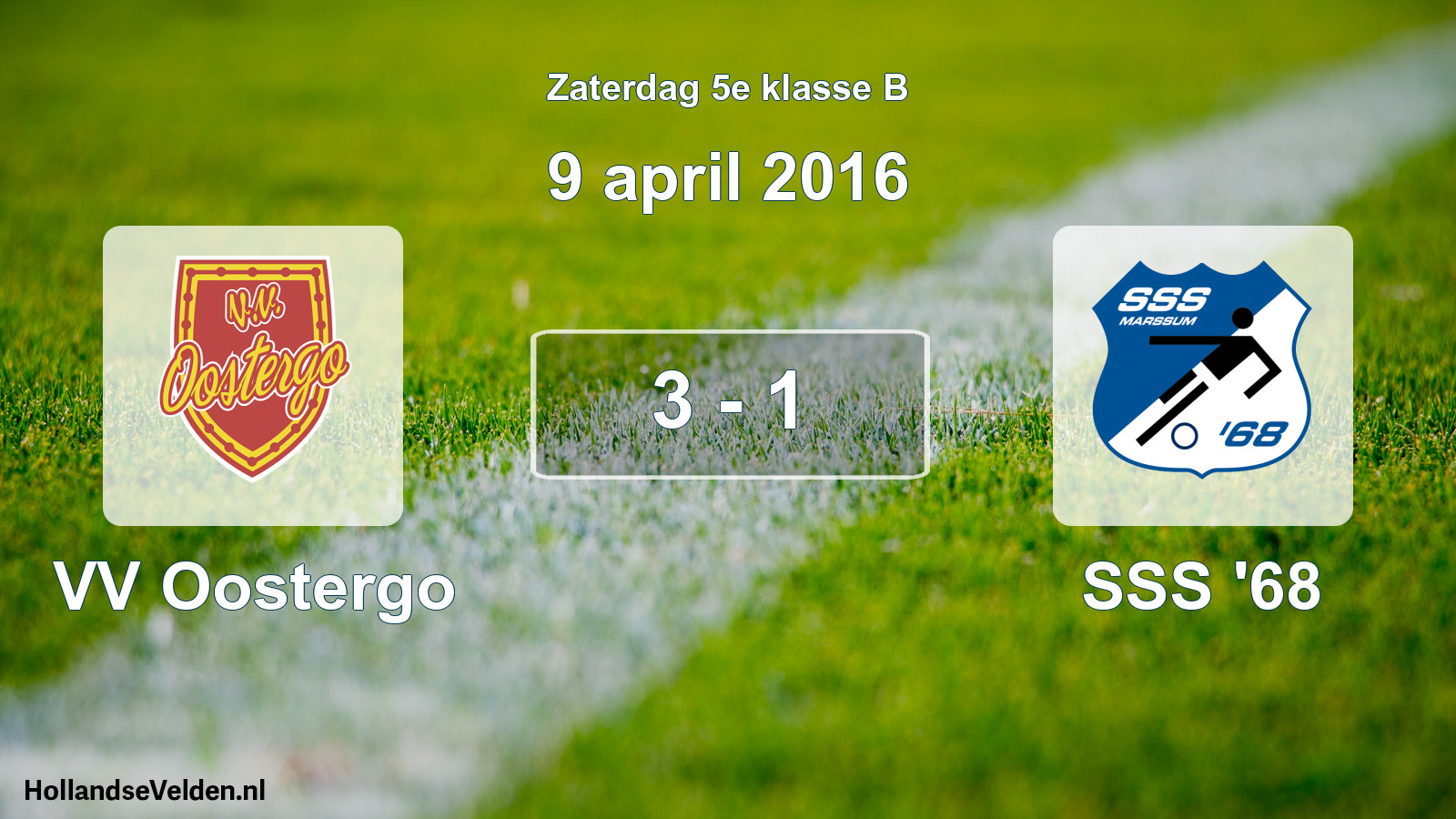 Total number of matches played: VV Oostergo - SSS '68 3 - 1 (9 April 2016)