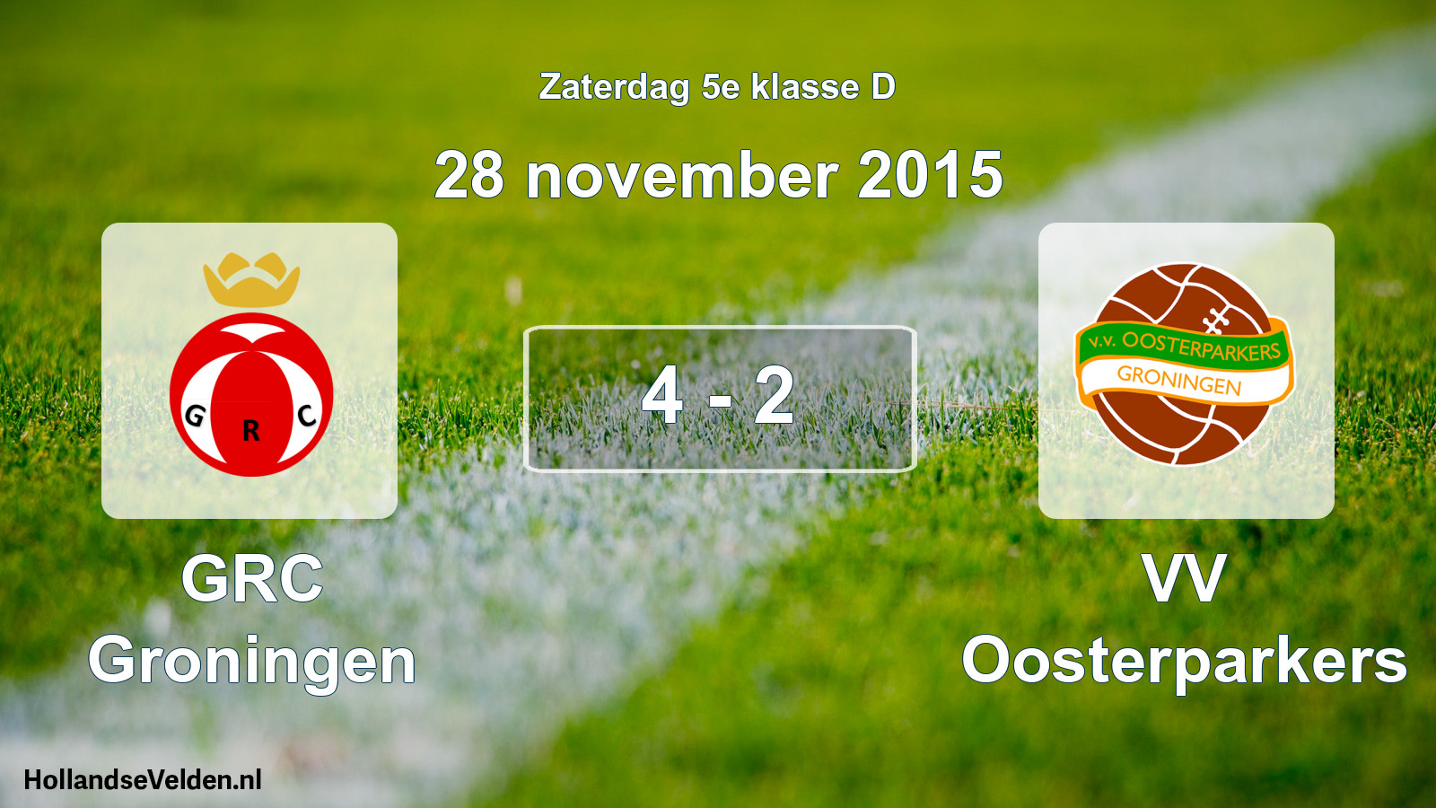 Total number of matches played: GRC Groningen - VV Oosterparkers 4 - 2 (28 November 2015)