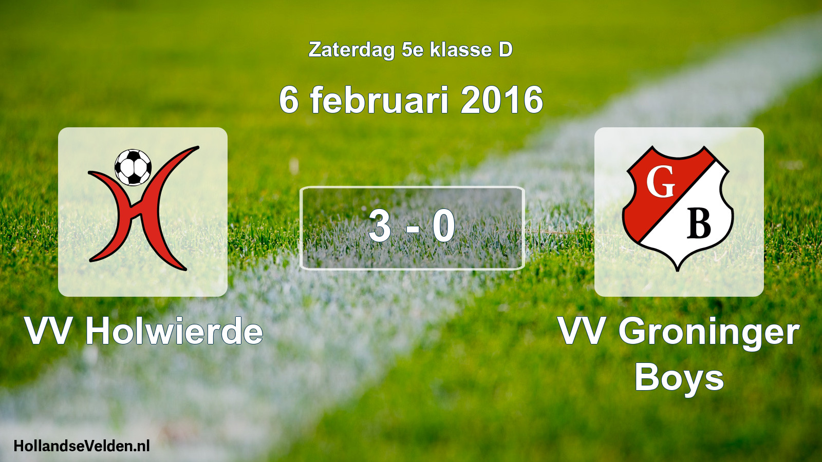 Total number of matches played: VV Holwierde - VV Groninger Boys 3 - 0 (6 February 2016)