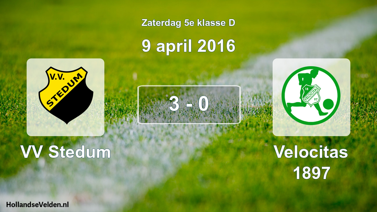 Total number of matches played: VV Stedum - Velocitas 1897 3 - 0 (9 April 2016)