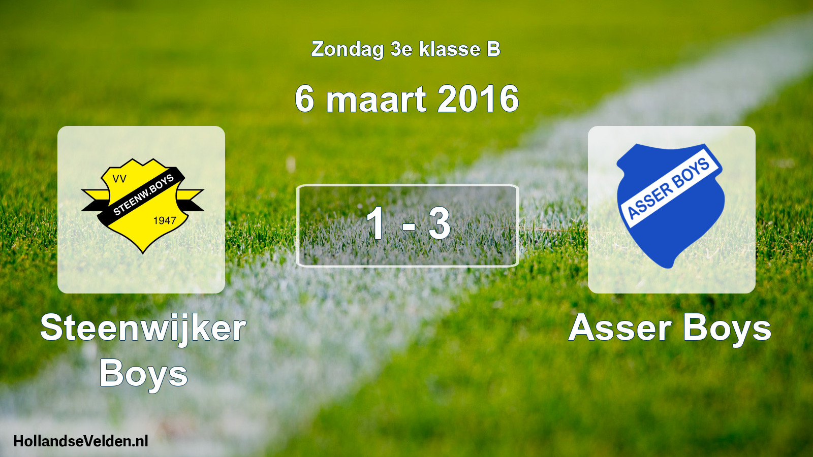 Total number of matches played: Steenwijker Boys - Asser Boys 1 - 3 (6 March 2016)