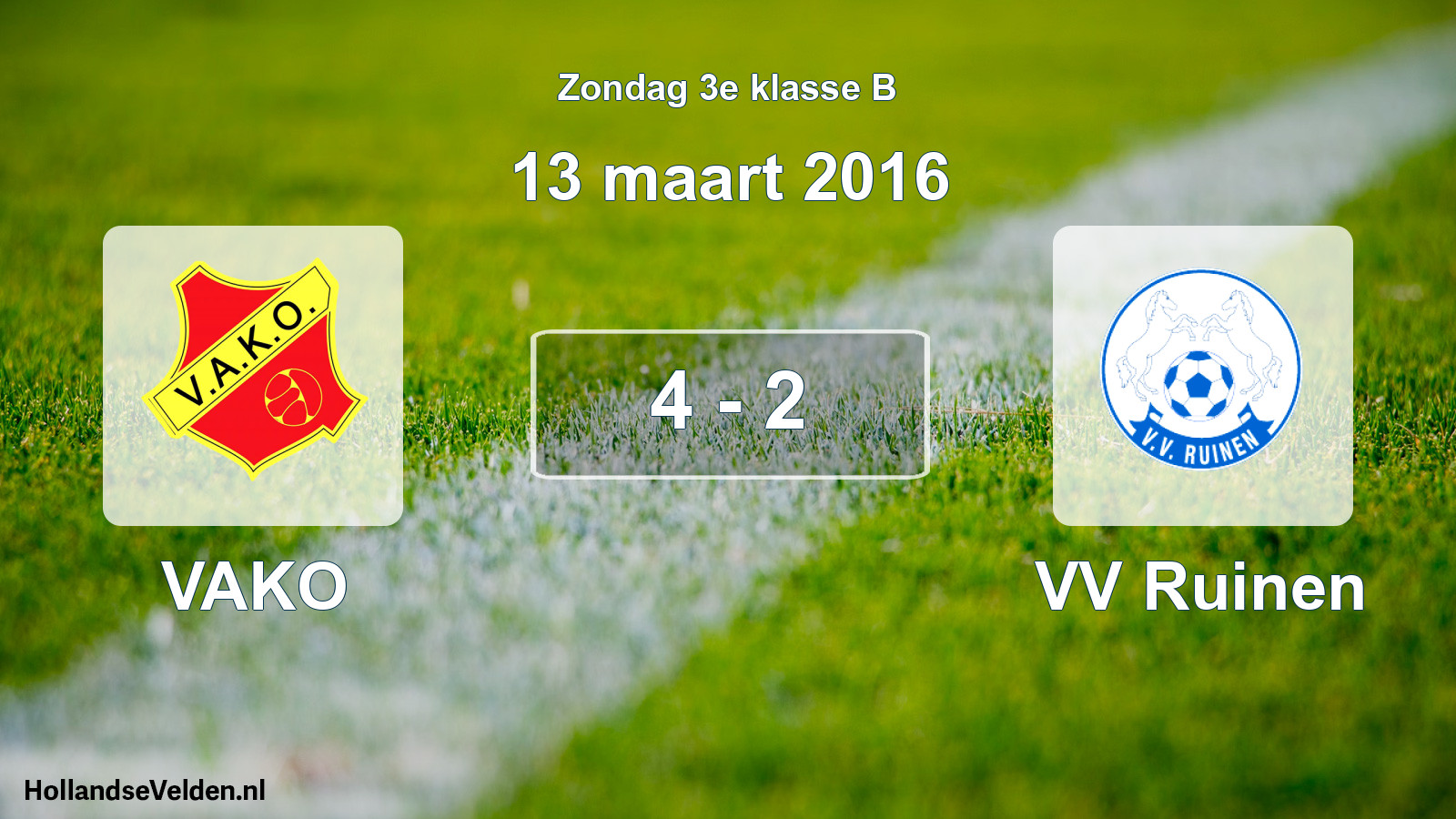 Total number of matches played: VAKO - VV Ruinen 4 - 2 (13 March 2016)