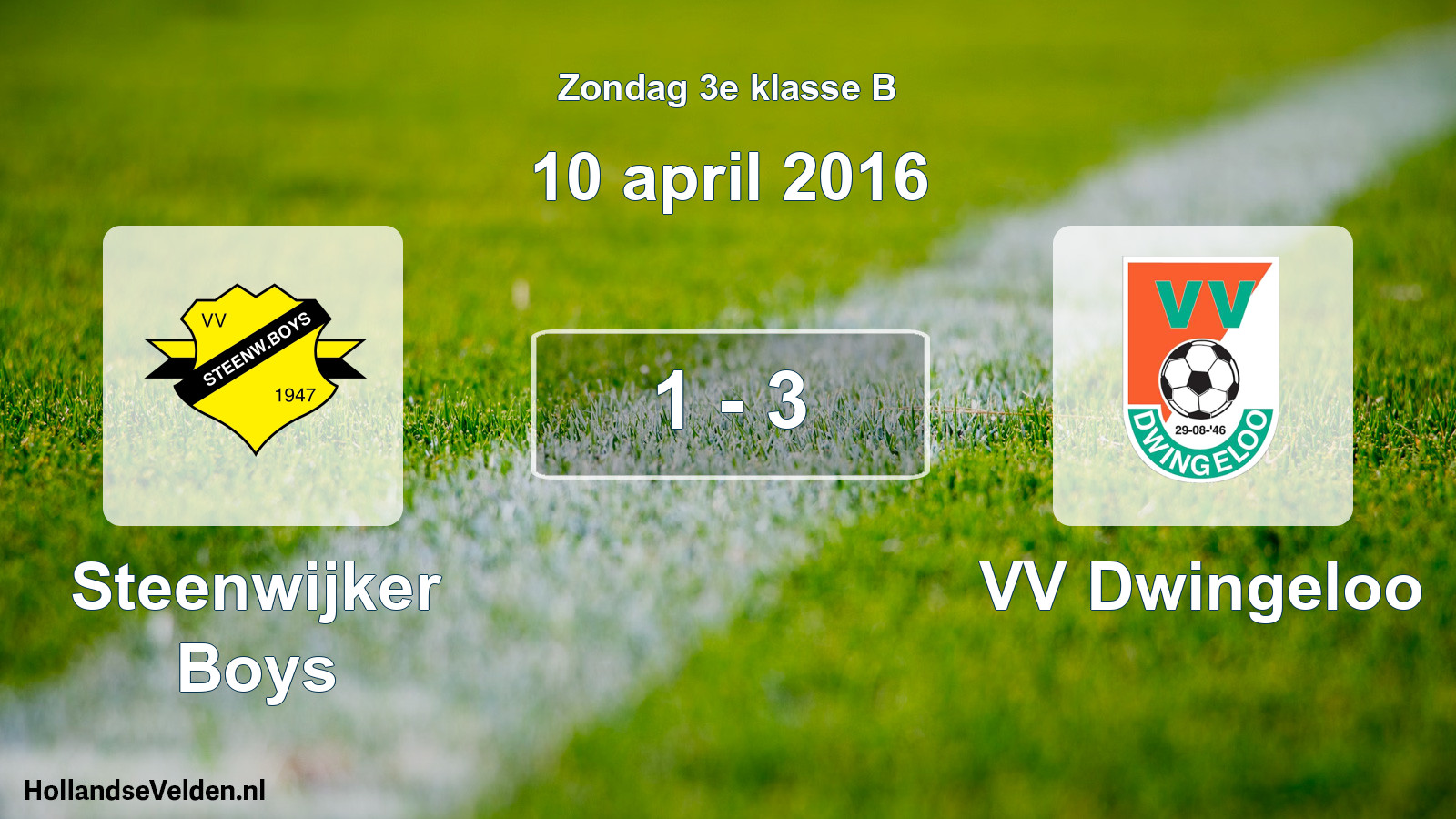 Total number of matches played: Steenwijker Boys - VV Dwingeloo 1 - 3 (10 April 2016)