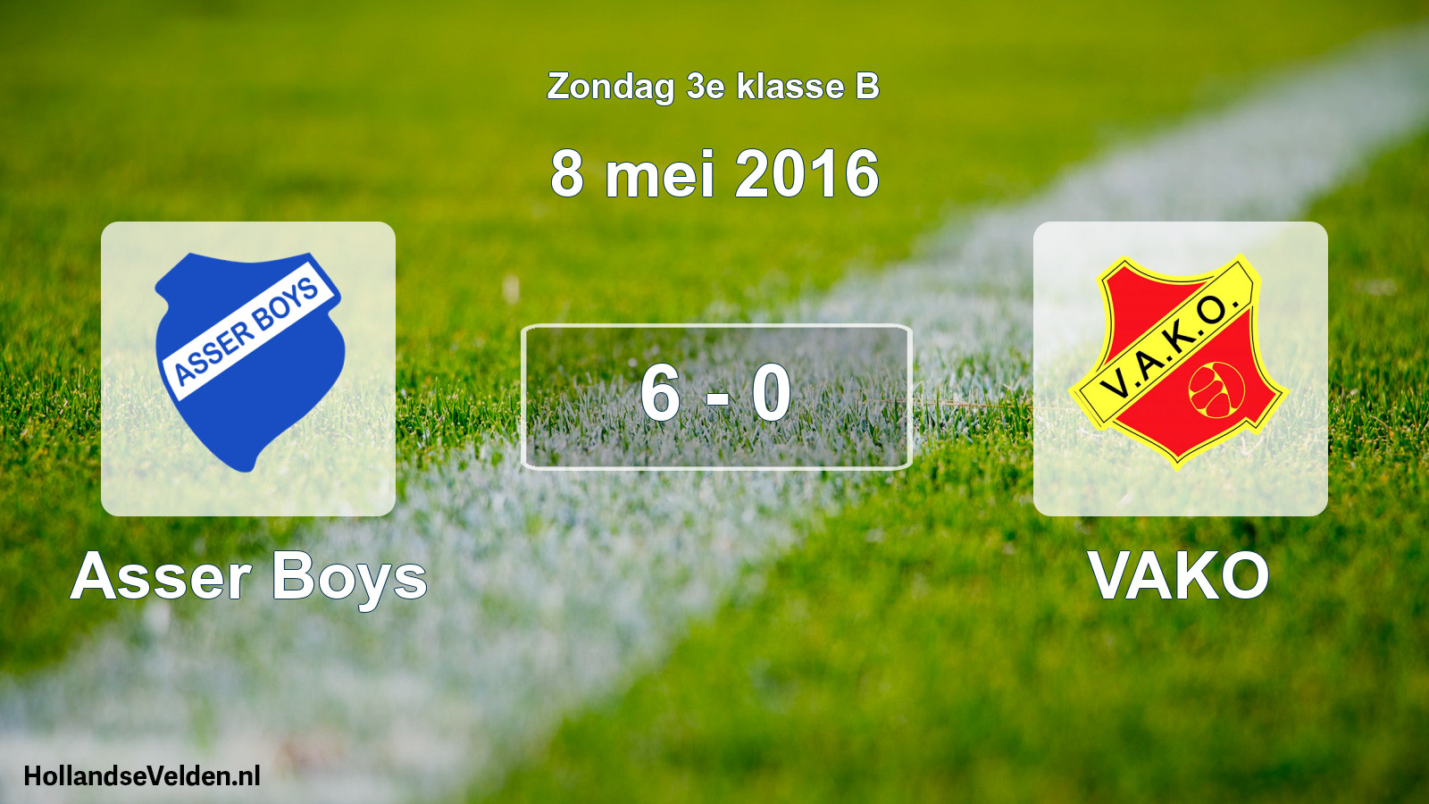 Total number of matches played: Asser Boys - VAKO 6 - 0 (8 May 2016)