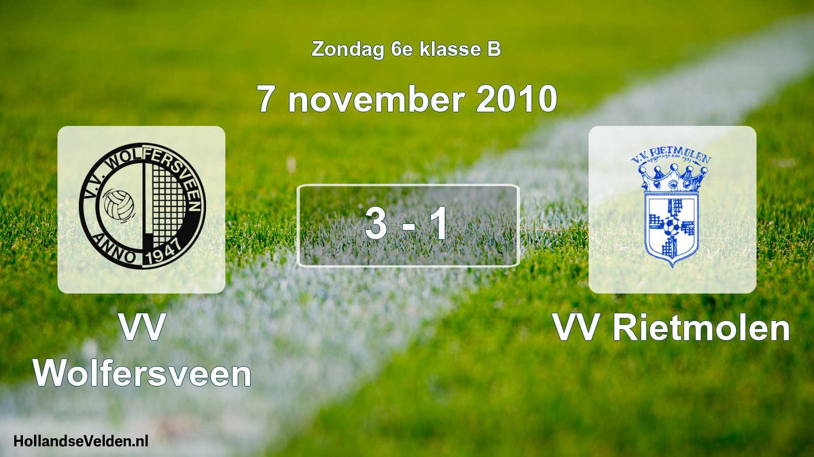 Total number of matches played: VV Wolfersveen - VV Rietmolen 3 - 1 (7 November 2010)