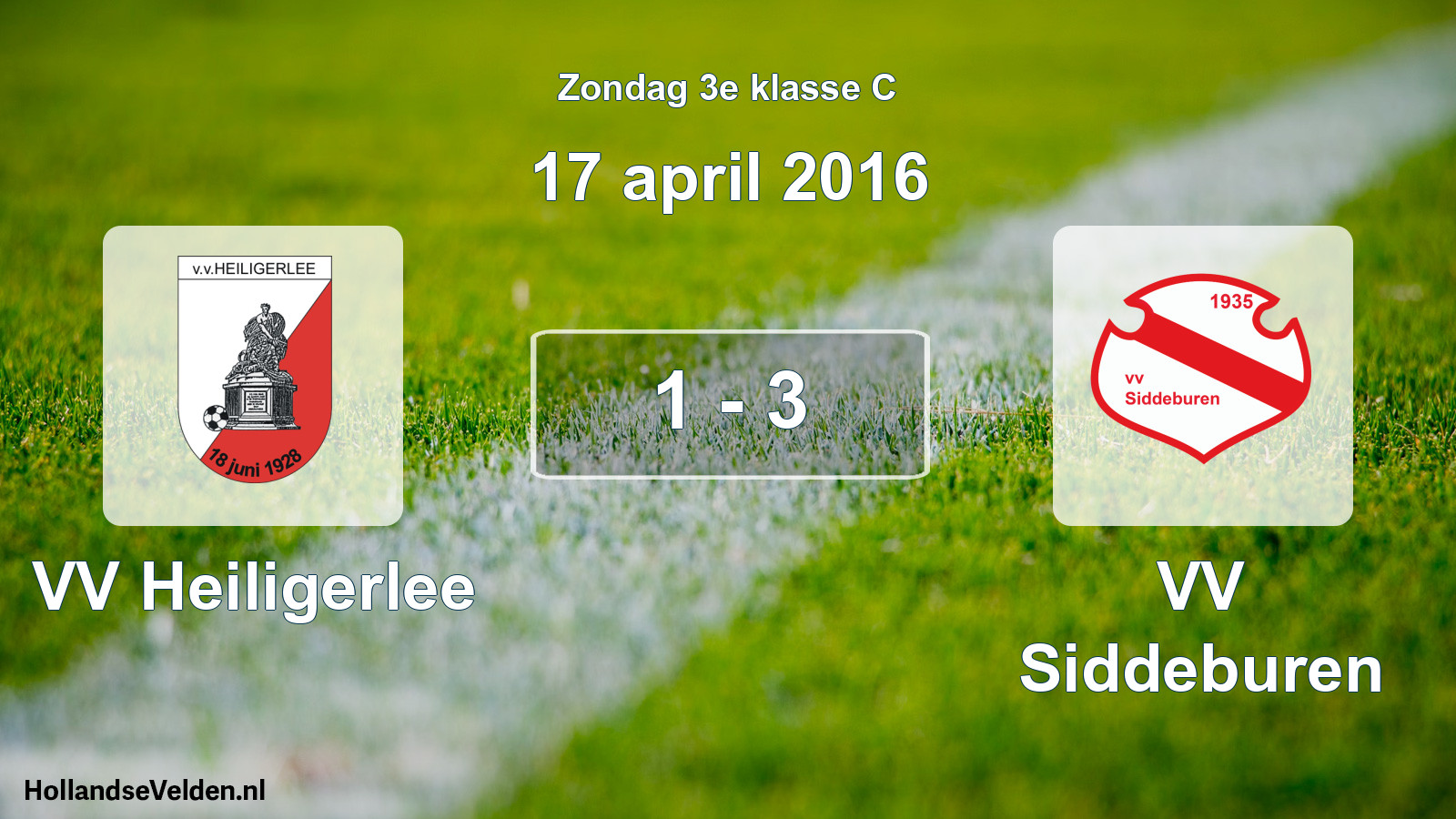 Total number of matches played: VV Heiligerlee - VV Siddeburen 1 - 3 (17 April 2016)