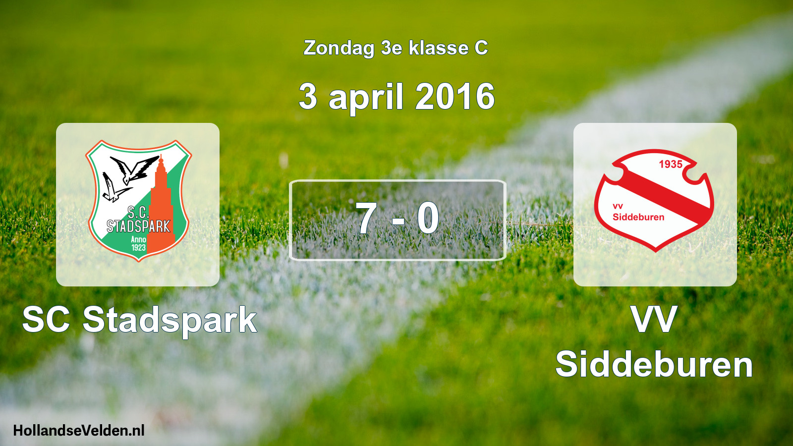 Total number of matches played: SC Stadspark - VV Siddeburen 7 - 0 (3 April 2016)