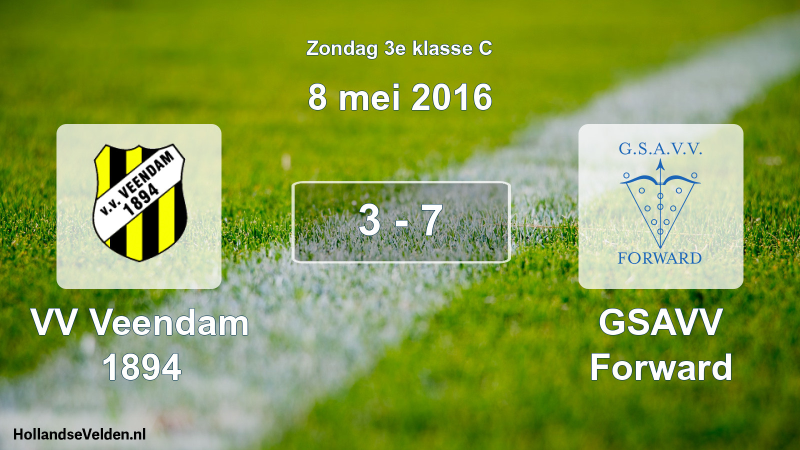 Total number of matches played: VV Veendam 1894 - GSAVV Forward 3 - 7 (8 May 2016)