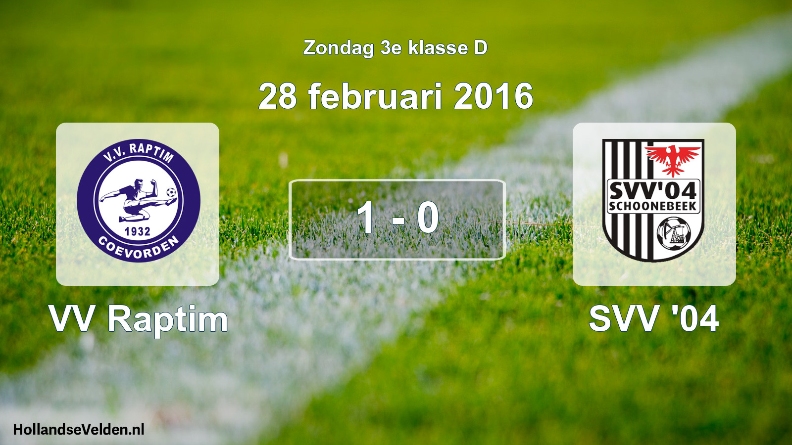 Total number of matches played: VV Raptim - SVV '04 1 - 0 (28 February 2016)