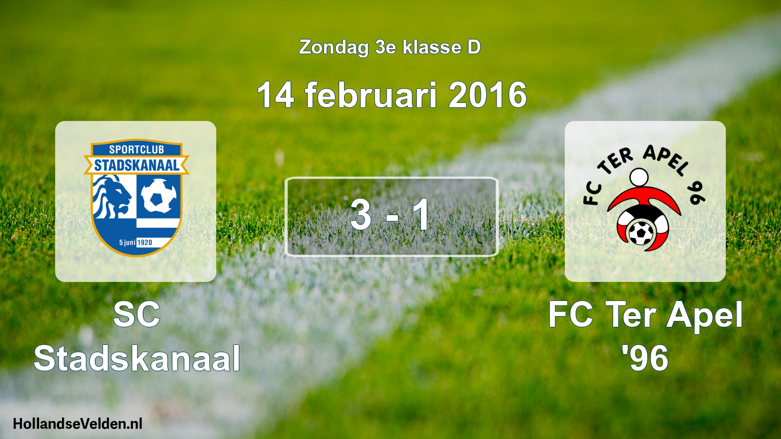 Total number of matches played: SC Stadskanaal - FC Ter Apel '96 3 - 1 (14 February 2016)