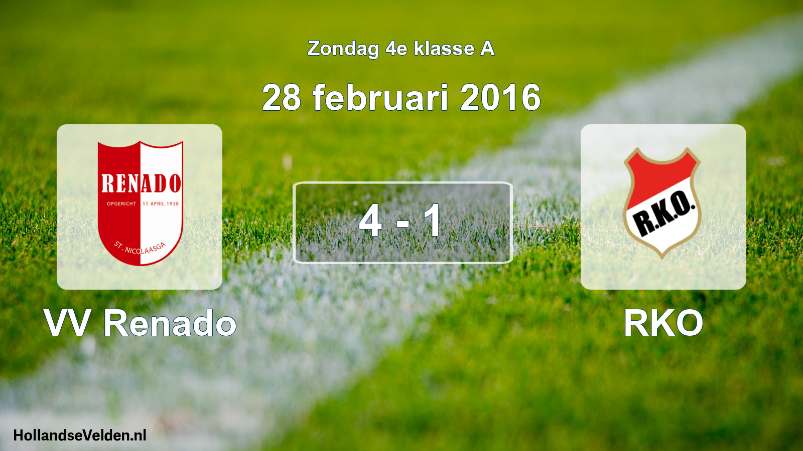 Total number of matches played: VV Renado - RKO 4 - 1 (28 February 2016)