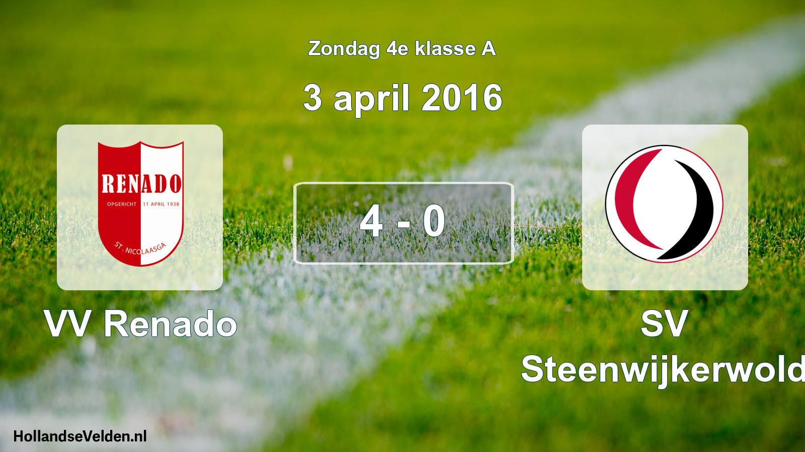 Total number of matches played: VV Renado - SV Steenwijkerwold 4 - 0 (3 April 2016)