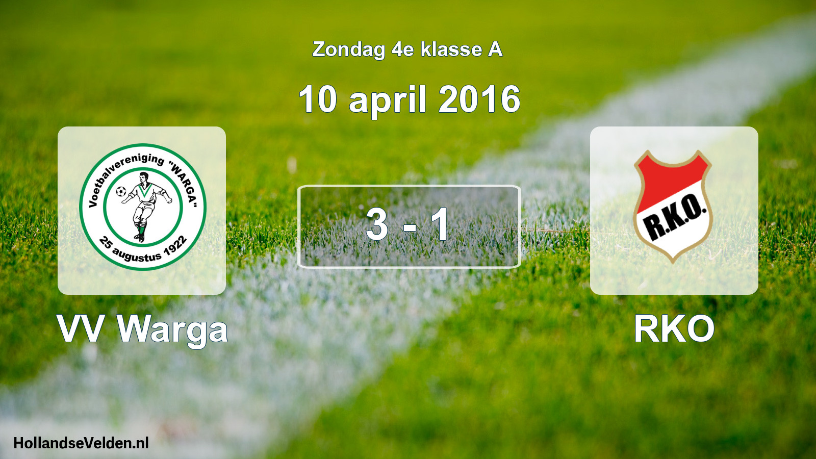 Total number of matches played: VV Warga - RKO 3 - 1 (10 April 2016)