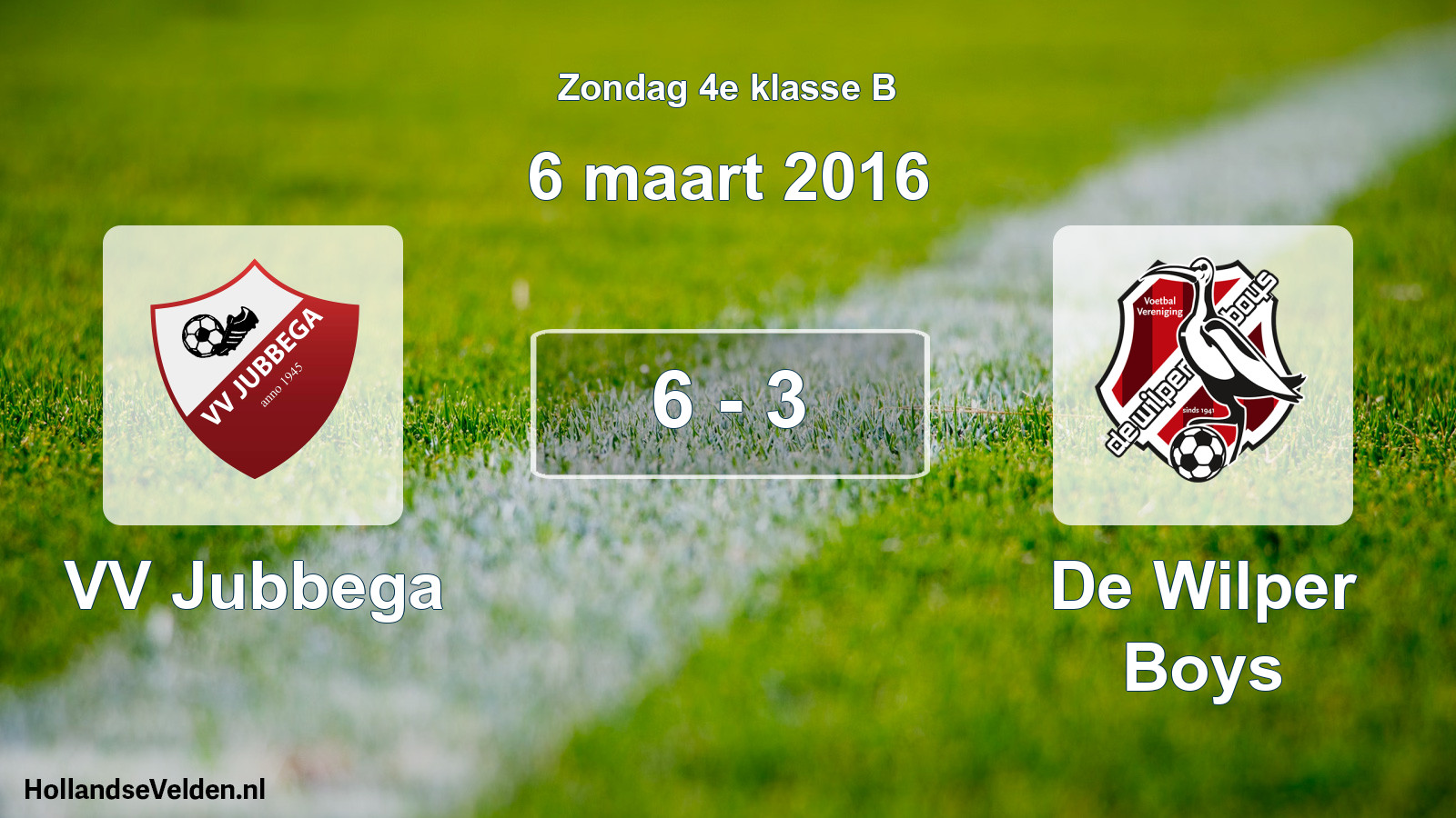 Total number of matches played: VV Jubbega - De Wilper Boys 6 - 3 (6 March 2016)