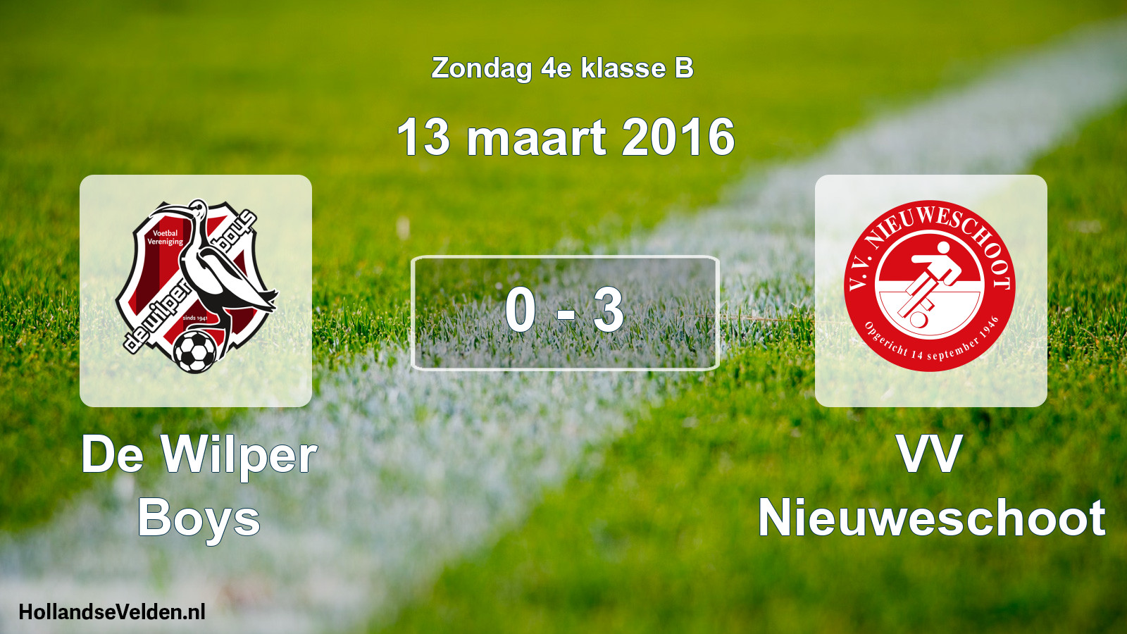 Total number of matches played: De Wilper Boys - VV Nieuweschoot 0 - 3 (13 March 2016)