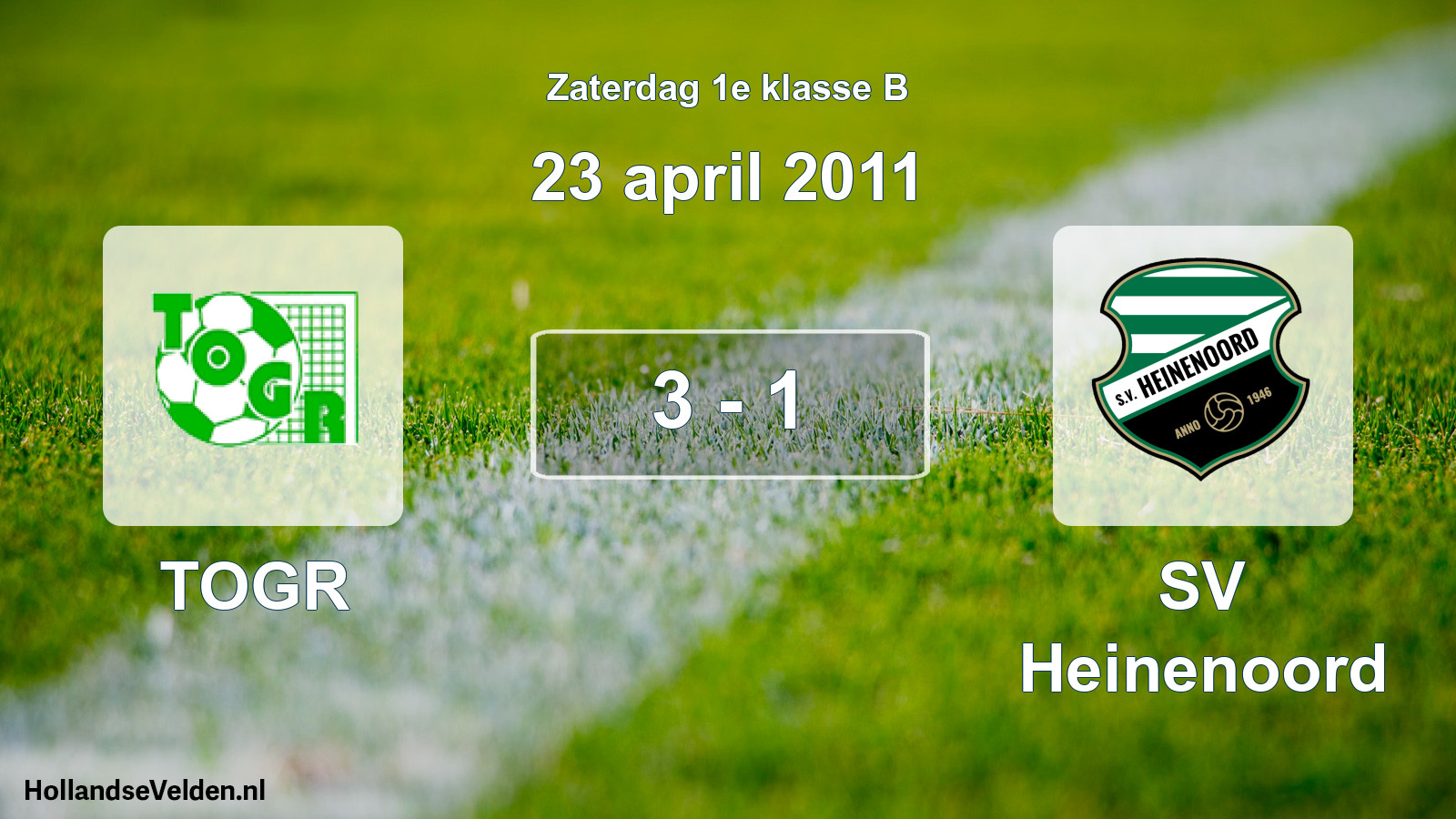 Total number of matches played: TOGR - SV Heinenoord 3 - 1 (23 April 2011)