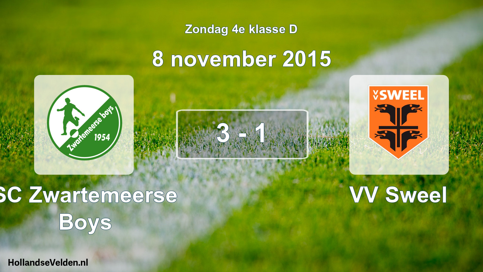 Total number of matches played: SC Zwartemeerse Boys - VV Sweel 3 - 1 (8 November 2015)
