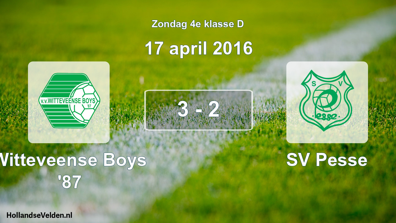 Total number of matches played: Witteveense Boys '87 - SV Pesse 3 - 2 (17 April 2016)